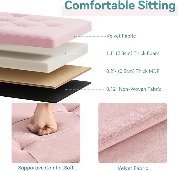 BRIAN & DANY Folding Storage Ottoman Bench, Ottoman with Storage, Foot Rest, Benches Seat for Bedroom, Living Room, Entryway, Long Shoes Bench, 15.7" x 31.5" x 15.7" Pink-NeatNest