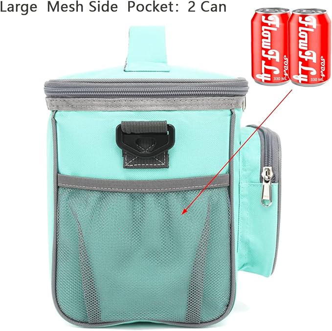 FlowFly Insulated Reusable Lunch Bag Adult Large Lunch Box for Women and Men with Adjustable Shoulder Strap,Front Zipper Pocket and Dual Large Mesh Side Pockets,Jade-NeatNest
