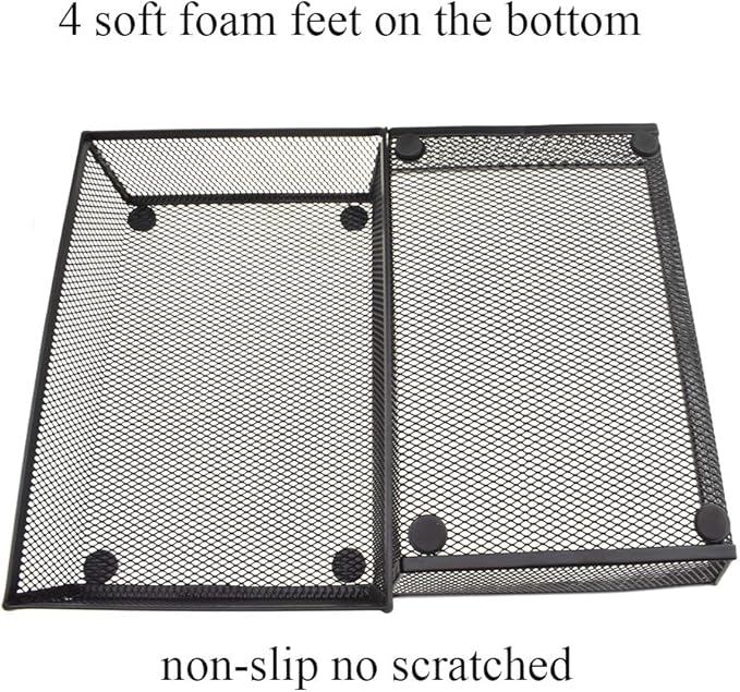 HAHIYO Stackable Mesh Tray Cup 9 x 6 x 2 inches Sturdy Container for Desk Drawer Organizer Collection for Home Office School kitchen Soft Foam Feet No Sharp Edges 1 Pack Black-NeatNest