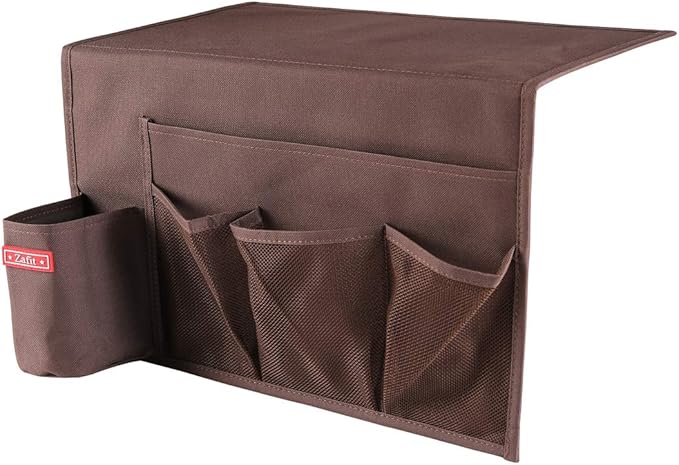 5 Pockets Bedside Caddy, Bedside Storage Organizer for Water Bottles, Magazines, Phone, Glasses (5 Pockets-Coffee)-NeatNest