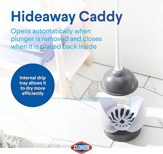Clorox Toilet Plunger with Hideaway Caddy – Toilet Plunger for Bathroom, Bathroom Organizers & Storage, Bathroom Accessories, Toilet Unclogger, Plunger with Holder-NeatNest
