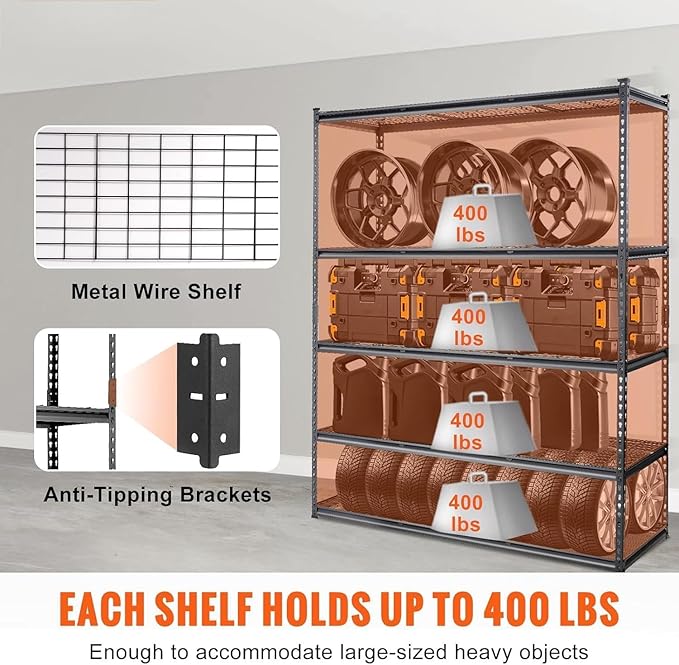 Garage Shelving, 5 Tire Storage Shelving Heavy Duty Garage Shelves 3000LBS Load Bearing, Full Metal Shelving Units, Durable Construction, Adjustable Shelves, Easy Assembly, 60''W x 24''D x 78''H-NeatNest