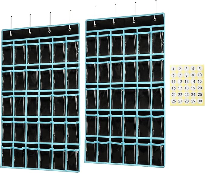 KEEPJOY Classroom Pocket Chart Organizer,Cell Phones Calculator Holder for Classroom with 30 Clear Pockets and Number Sticker Size 33.5x 24.5 Inch (2pack-black)-NeatNest