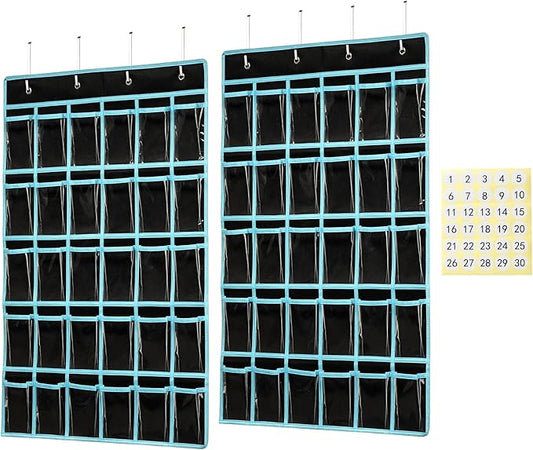 KEEPJOY Classroom Pocket Chart Organizer,Cell Phones Calculator Holder for Classroom with 30 Clear Pockets and Number Sticker Size 33.5x 24.5 Inch (2pack-black)-NeatNest