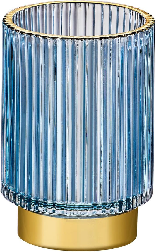 Makeup Brush Holder Organizer,Toothbrush Holders,Desk Pen Pencil Holder,Multifunctional Vintage Glass Brush Cup（L/Blue/A3-8-US）-NeatNest