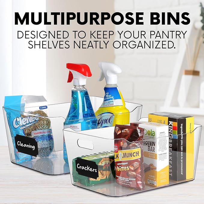 Clear Plastic Storage Bins, Perfect for Kitchen Organization or Pantry Organization and Storage, X-Large Fridge Organizer Plastic Bins, Pantry Organization and Storage Bins, Cabinet Organizers-NeatNest