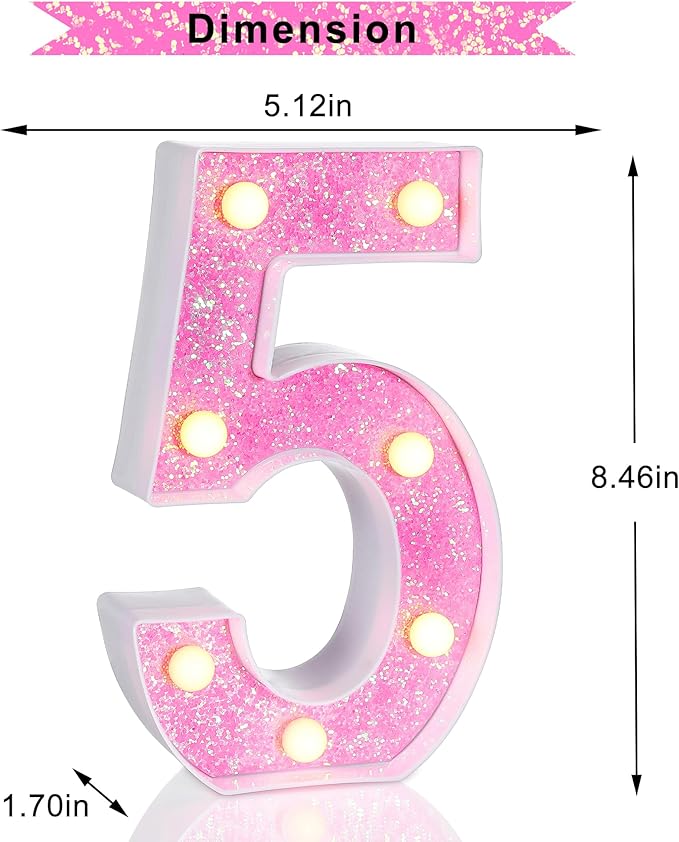 Foaky Pink Light up Letters，Pink Party Decorations,Girls Room Decor,Glitter Marquee Numbers,Alphabet Letter Sign for Night Light Birthday Party Girls Gifts, Home Bar Decoration (5)-NeatNest