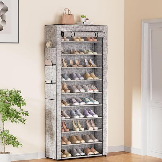 Covered Shoe Rack Tall Metal Shoes Rack Organizer for Entryway Garage Closet Tall Shoe Shelf Shoe Storage Cabinet Free Standing Large Garage Shoes Racks Organizer (23.6 L x 11.8W)-NeatNest