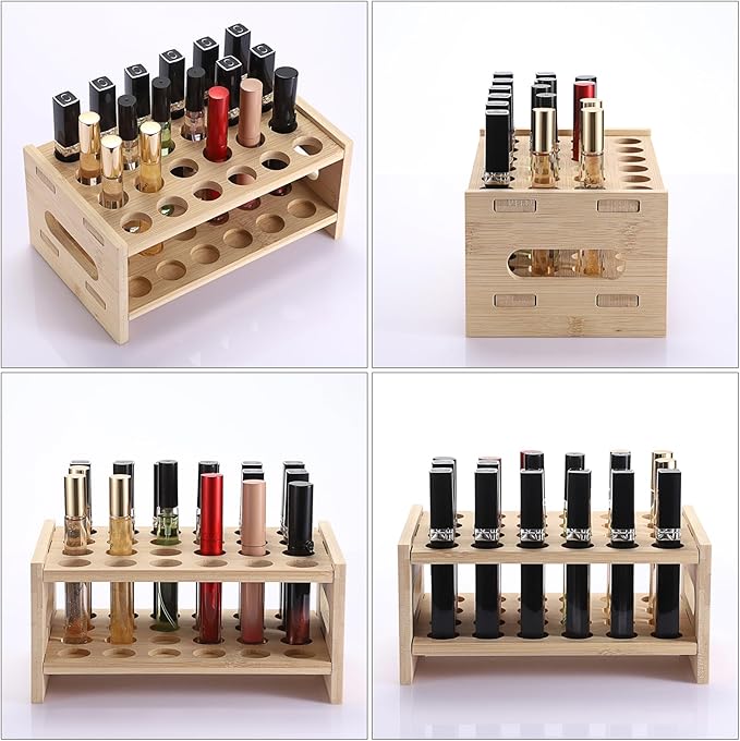 ELLDOO Rollerball Perfume Organizer, 24 Spaces Bamboo Perfume Storage Holder Beauty Scent Holder with Handle, Makeup Lipgloss Lipstick Display Case-NeatNest