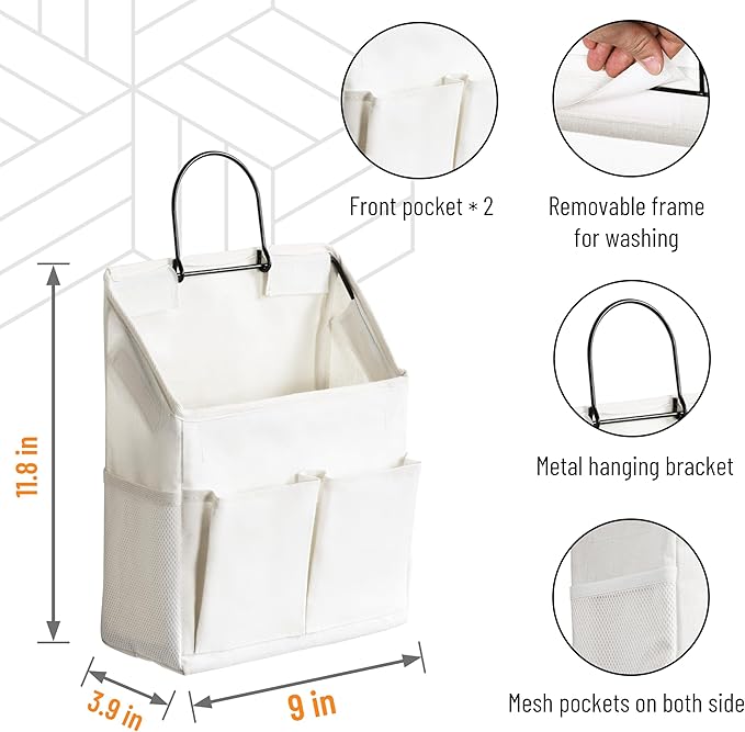 2pcs Wall Hanging Storage Bag, Small Door Closet Linen Fabric Pockets Organizer, Waterproof Multi Functional for Living Room Bedroom Bathroom Kitchen RV Camper with Hooks All White-NeatNest