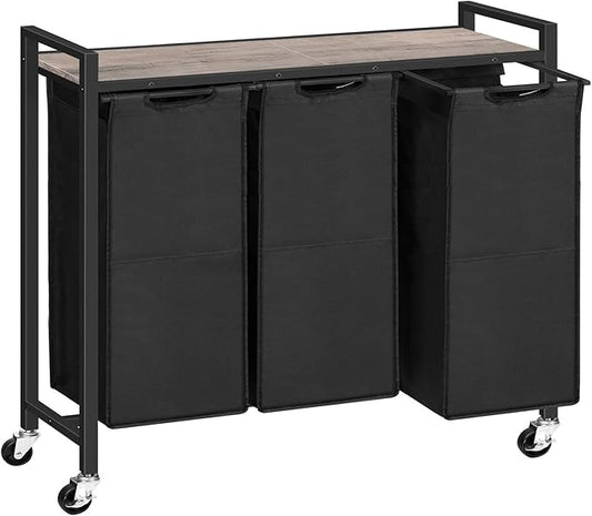 HOOBRO Laundry Sorter 3 Section, Laundry Hamper with Wheels, 3 × 11.5 Gal (43.4L), Rolling Laundry Basket, Pull-Out and Removable Oxford Fabric Bags, Greige and Black BG76XY01-NeatNest