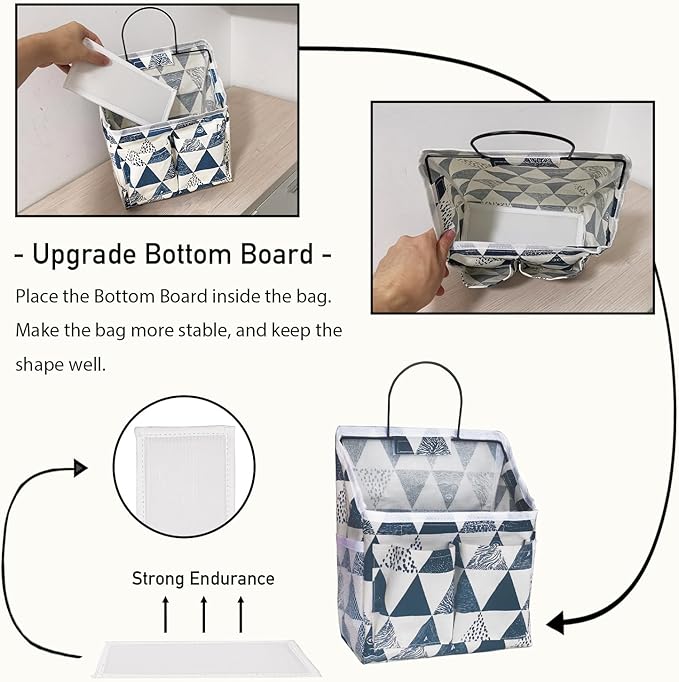 2pcs Small Wall Hanging Organizer Bag, Linen Fabric Door Hanging Storage Basket with Pockets, Waterproof Bin for Kitchen, Bedroom, Office, RV Camper (Triangle)-NeatNest