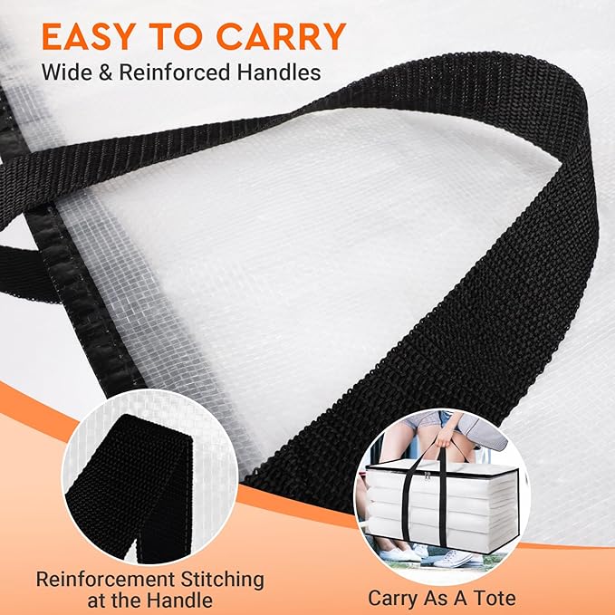 HomeHacks Clear Moving Bags Heavy Duty 8 Pack, Storage Bags with Zipper, Extra Thick Handles & Waterproof Packing Boxes for Moving, Camping, Home Organization 93L/24Gal (28.7"x14.2"x14")-NeatNest