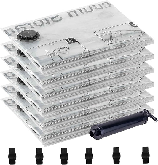 6 Jumbo Vacuum Storage Seal Bags, Space Saver Bags with Travel Hand Pump, Compression Airtight Sealer Bags for Clothes, Bedding, Pillows, Comforters, Blankets-NeatNest