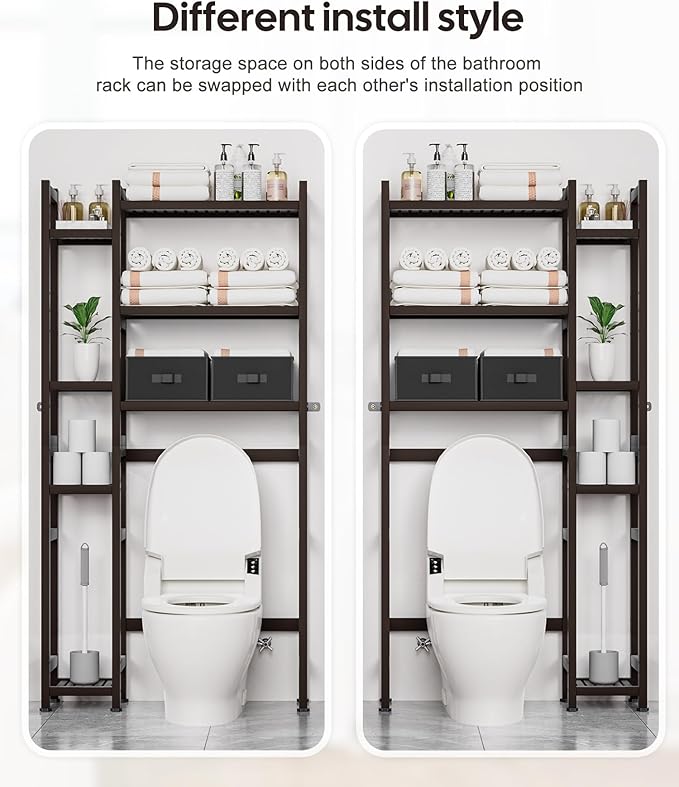 Homde Over The Toilet Storage with Basket and Drawer, Bamboo Bathroom Organizer with Adjustable Shelf & Waterproof Feet Pad, Space Saver Rack for Restroom, Laundry, Brown-NeatNest
