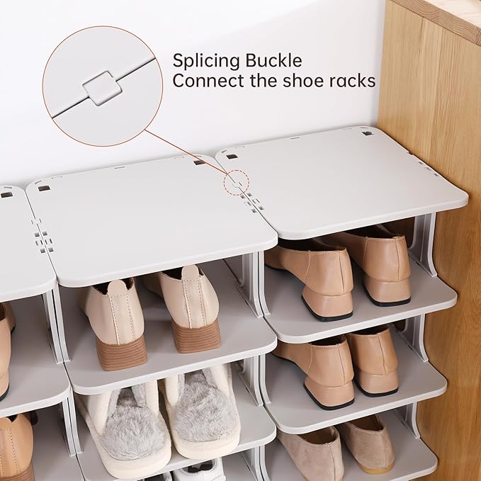 HAIXIN Shoe Rack for Closet - Stackable Shoe Organizer for Closet, Space-Saving Narrow Shoe Rack for Front Door Entrance, Grey-NeatNest