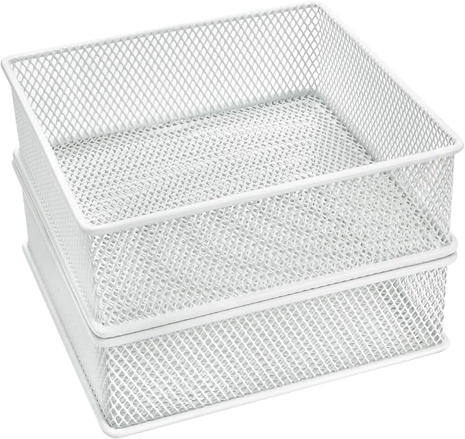 Annova Mesh Stackable Drawer Cabinet and Shelf Organizer Bins Storage Basket School Office Supply Holder Tray- Set of 2 (White, 6x6x2 Inch)-NeatNest