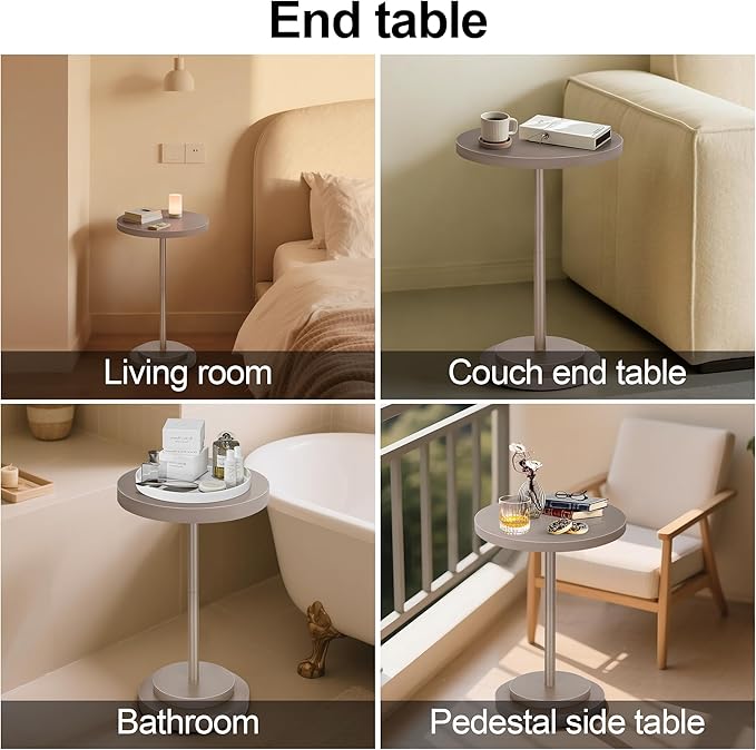 Drink Table, Small Pedestal Side Tables for Small Spaces, Wood Round Martini Table for Outdoor, Living Room and Bedroom, Brown