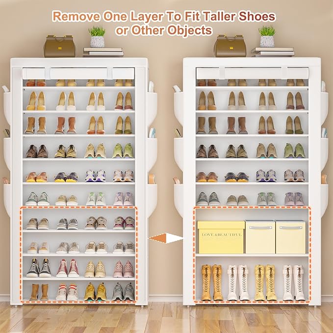 Shoe Rack 10Tier Large Capacity 50-56Pairs Beautiful Tall Shoe Shelf Free Standing Storage Cabinet Entryway Closet-NeatNest