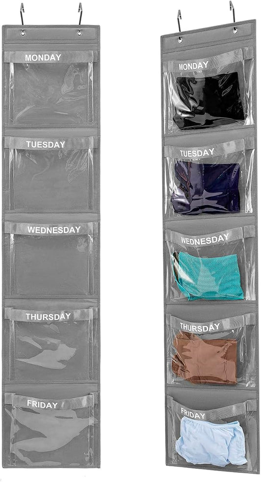 2 Pcs Day of Week Clothing Organizer Monday to Friday School Clothes Organizer for Kids Weekly Hanging Closet Organizer (GREY)-NeatNest