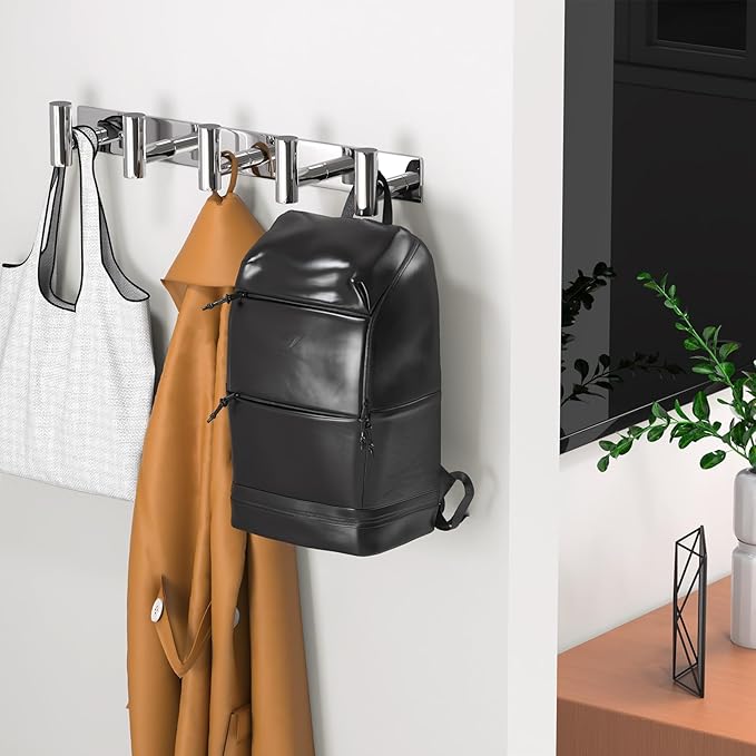 Wall Mounted Coat Rack-5 Hooks, Heavy Duty Stainless Steel Hook Rail for Towel Coat Hat Purse Bag Jacket, Towel Hooks for Entryway Bathroom Kitchen (Glossy 5 Hooks - 1 Pack)-NeatNest
