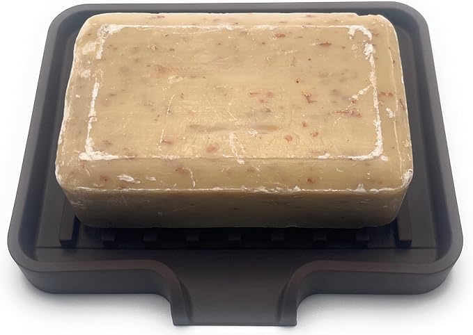 Happitasa Silicone Soap Dish Tray and Sponge Holder with Drain Chute, Pack of 2 | Bathroom and Kitchen Sink Organizer Caddy (Dark Chocolate, 5.2"x4", 7.2 Ounces)-NeatNest