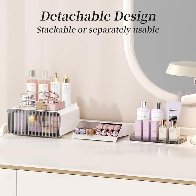 2-Tier Makeup Organizers Countertop,Versatile Bathroom Counter Organizer,Cosmetic Make Up Organizers for Vanity,Cute Skincare Organizer (Grey)-NeatNest