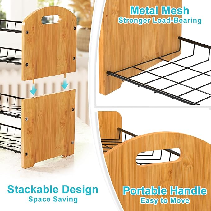 4 Tier Water Bottle Organizer, Stackable Bamboo Water Bottle Holder, Water Bottle Storage Rack Tumbler Travel Mug Cup Organizer for Kitchen Cabinet Countertop Pantry (Black)-NeatNest