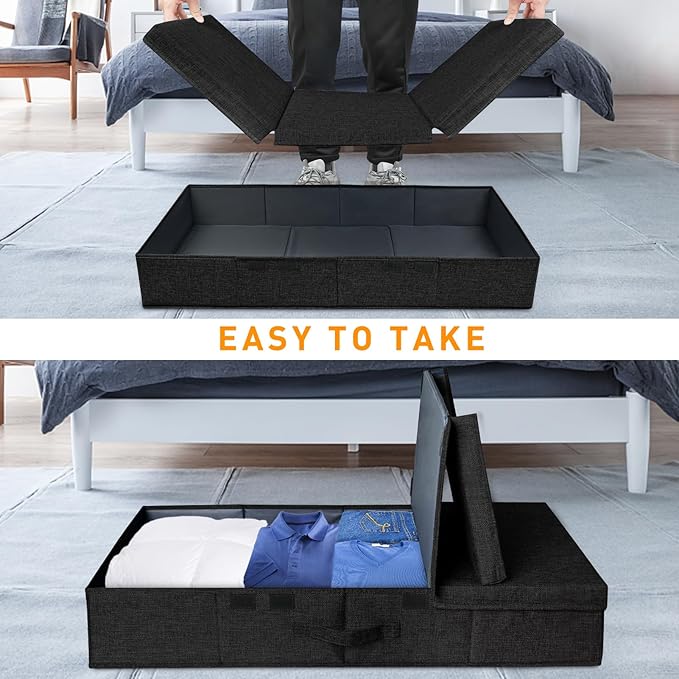 punemi Under Bed Storage Containers, Set of 2 Low Profile Under Crib Storage Bins With Lid, Large Sturdy Under Bed Clothes Drawer Organizers Box for Dorm Room Couch Closet Basement, Black-NeatNest