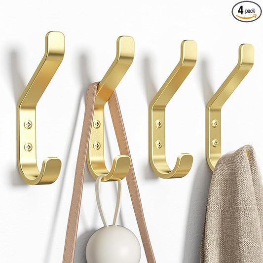 Coat Hooks Wall Mount for Hanging: 20LB Sturdy Hanger for Backpack, Towel, Bag, for Closet, Bathroom, Door, Mushroom, Stainless Gold 4 Pack, 3.75"-NeatNest