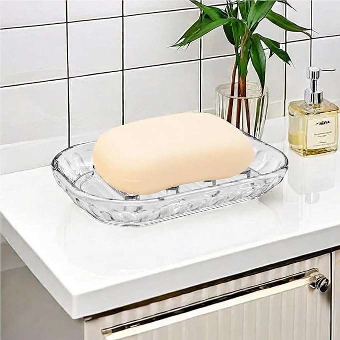 AMUONTY 2 Pack Soap Dish Holder for Bar Soap, Bathroom Soap Dishes Bar Soap Holder Tray, Soap Dishes for Shower Bathroom, Kitchen Sink Soap Dish, Clear-NeatNest