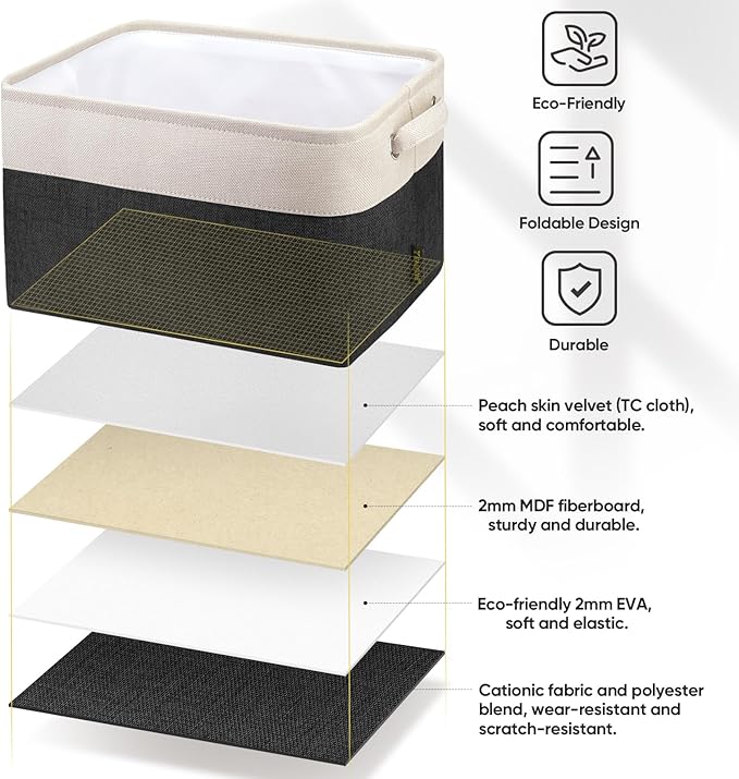 BALEINE 1 Pack Fabric Storage Bins for Shelves, Linen Storage Baskets for Organizing, Decorative Closet Bins for Clothes, Home (Black, 12"x8"x8")-NeatNest