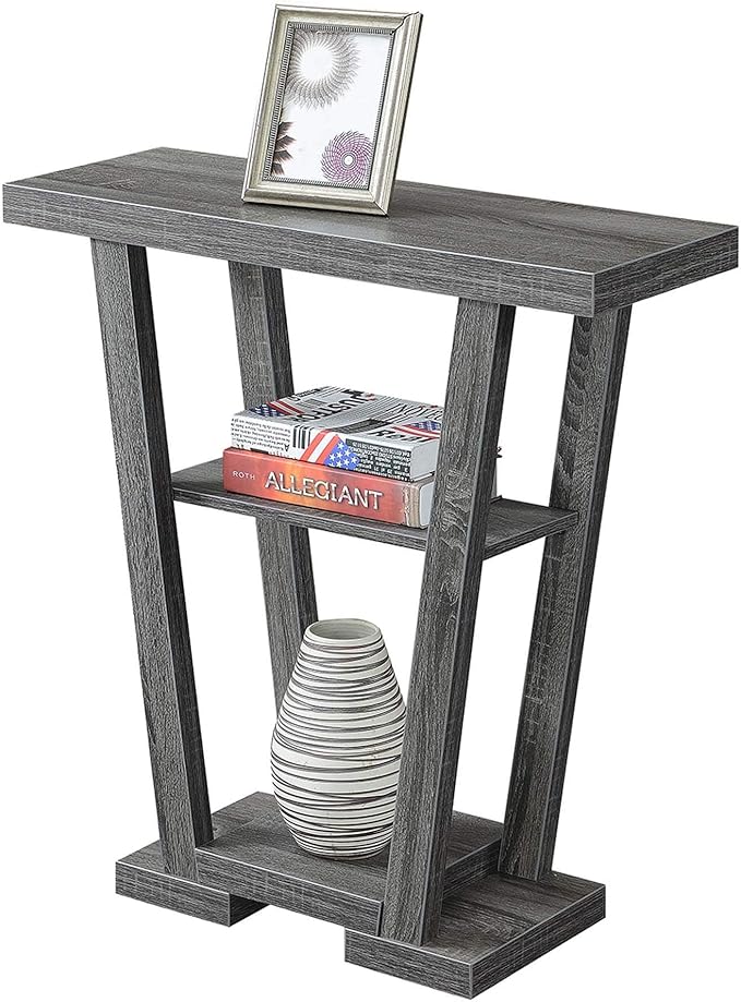 Convenience Concepts Newport V Console Modern Sofa Storage Shelves, Narrow Entryway Hall Living Room, Display Accent Table, 31.5", Weathered Gray-NeatNest