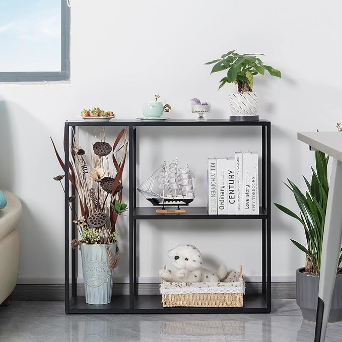 HDANI Console Table, Narrow Entryway Table, 3 Tier Metal Hallway Table, 9.8''Dx31.5''Wx29.7''H(Black)-NeatNest