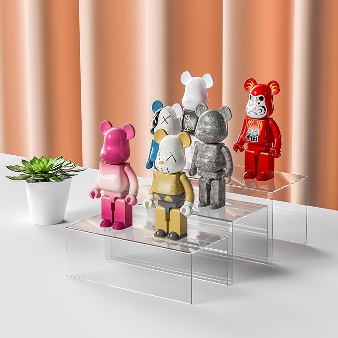 Clear Display Risers Shelf 3pcs, Countertop Rectangular Acrylic Display Storage Organizer, Acrylic Stands for Funko Pop Figure, Cosmetics, Bags, Shoes, Toys, Collectibles - 12- 4'', 5'', 6''-NeatNest