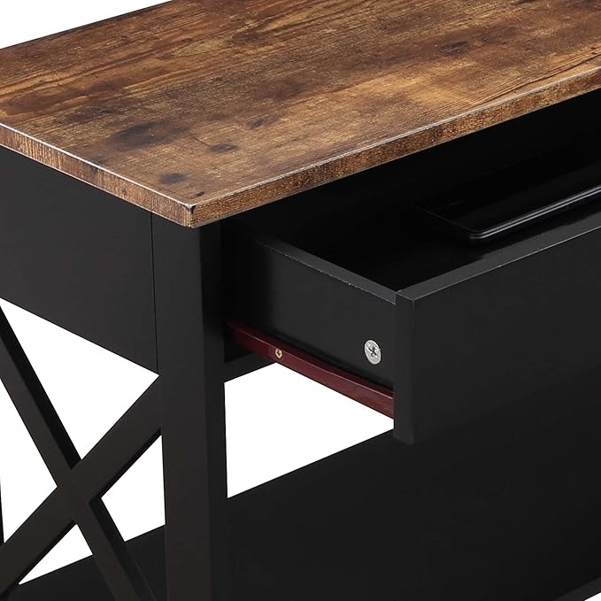 Convenience Concepts Oxford 1 Drawer Console Table with Shelves, Barnwood/Black-NeatNest