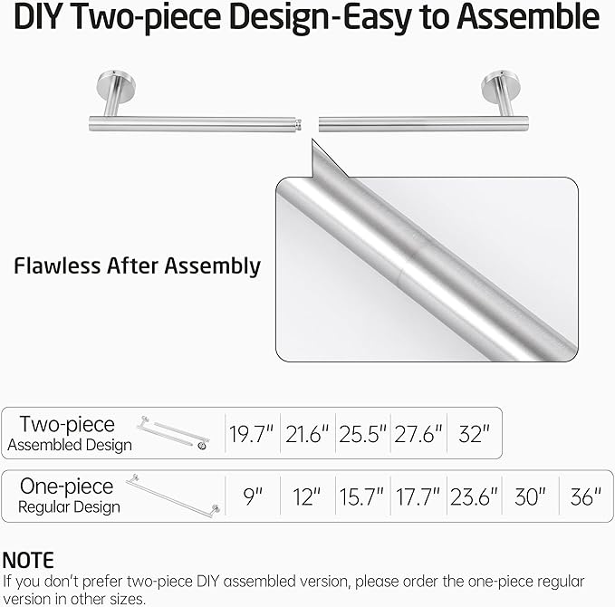 KES 17.3-Inch Towel Bar for Bathroom, Hand Towel Holder, Bathroom Towel Rack Wall Mount SUS304 Stainless Steel Brushed Finish, Total Length 19.7 Inch, A2000S50B-2