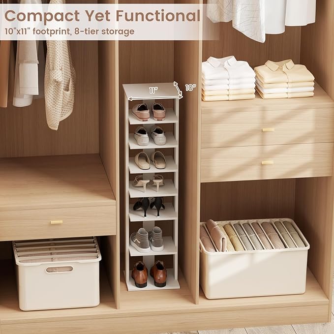 Tangkula 8-Tier Vertical Shoe Rack, Space-Saving Corner Shoe Organizer for 7 Pairs, Narrow Shoe Storage for Entryway, Front Door, or Closet-NeatNest