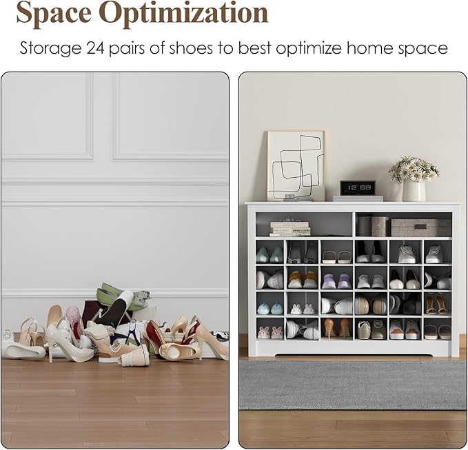 5-Tier Storage Cabinet for Entryway, Modern Shoe Rack with 26 Cubbies, Freestanding Shoe Organizer with 24 Pair Shoe Storage Cabinet for Hallway,Bedroom,Living Room(White-NeatNest