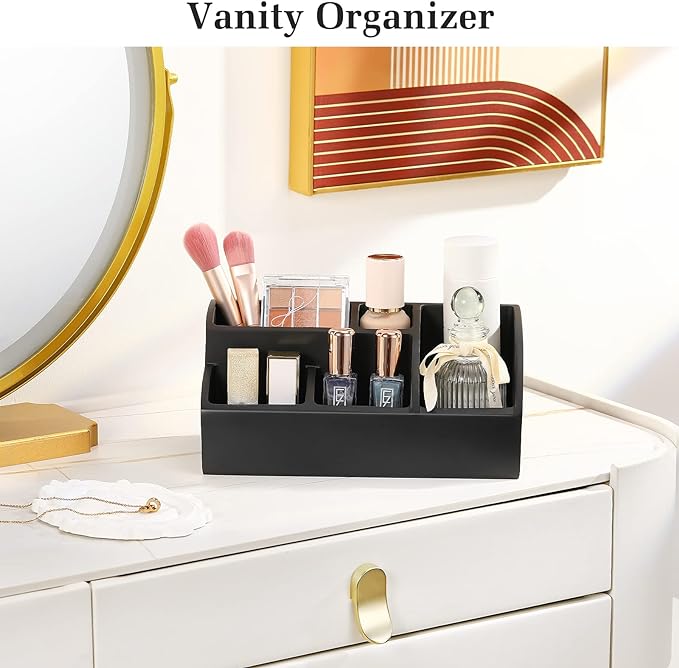 Luxspire Bathroom Counter Organizer, Toothbrush Holder for Bathroom 5 Slot, Large Bathroom Countertop Organizer Storage Marble Bathroom Accessories for Toothbrush Toothpaste, Matte Black