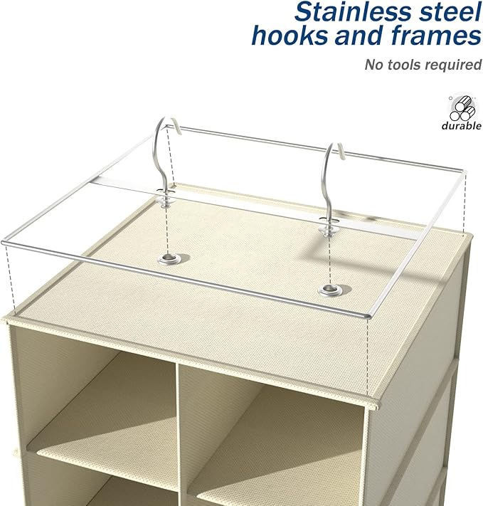 coastal rose Hanging Shoe Organizer for Closet, 20 Sections Hanging Closet Organizers and Storage Shelves, Space Saving Shoe Storage Rack Holder, Beige, 12''W×12''Dx 50''H-NeatNest