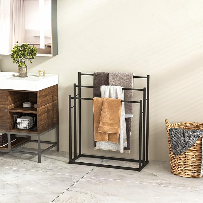 Honiter Towel Racks for Bathroom, 3 Tier Free Standing Towel Rack, Blanket Drying and Display Rack for Oversized Bath Towels Bathroom Accessories, Next to Tub or Shower