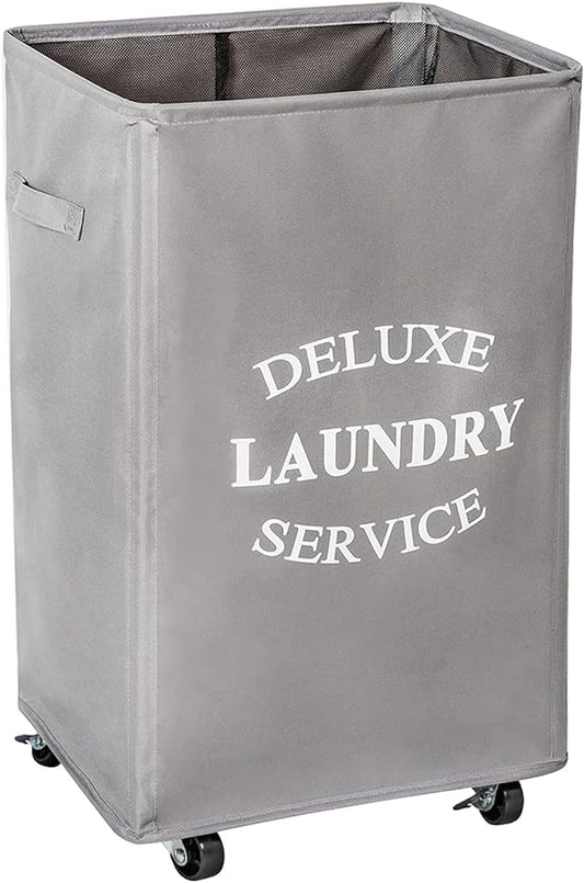 WOWLIVE Large Rolling Laundry Basket Wheels 90L Collapsible Tall Laundry Hamper Handle Foldable Dirty Clothing Basket Fold up Rectangular Hampers for Laundry Dorm Room (Grey)