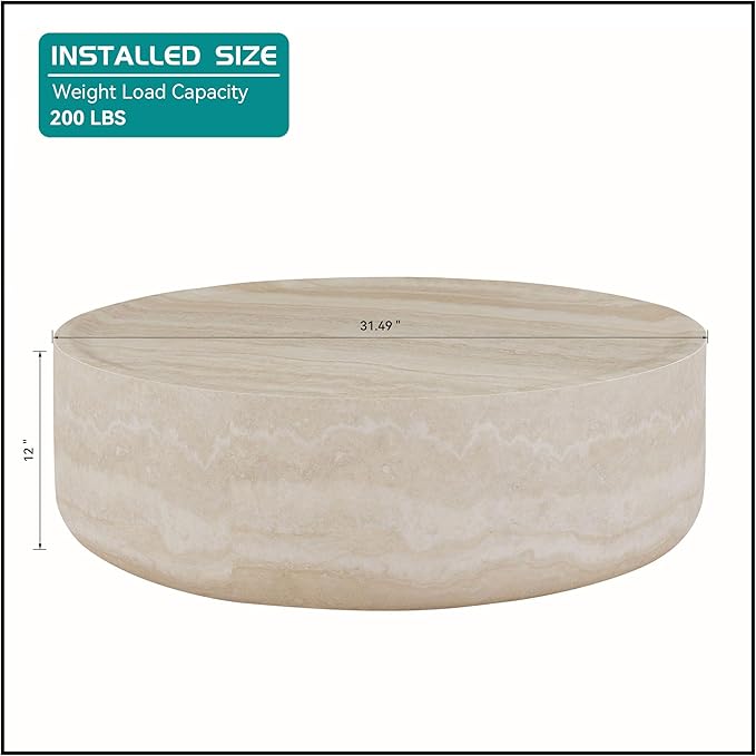 kevinplus ø31.5'' Round Stone Coffee Table for Living Room, Modern Drum Circle Faux Concrete Marble Coffee Table, Fiber Glass Material, No Assembly (Mars Texture, ø31.5'' x 11.8'')