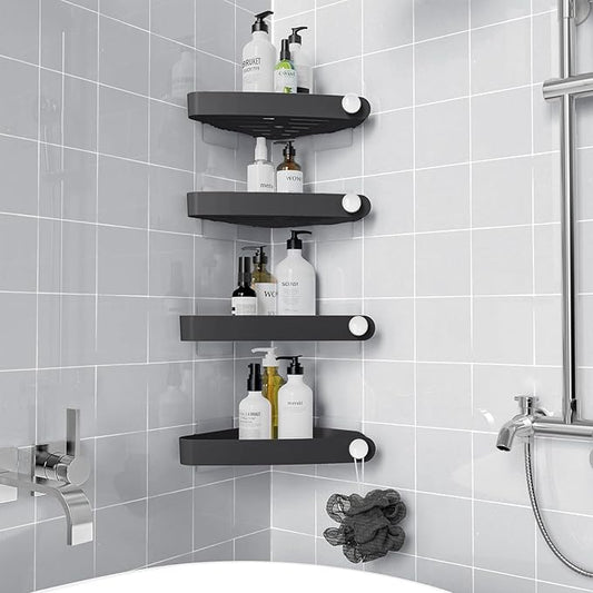 Sotfamily Shower Caddy Corner, 4 Pack Adhesive Corner Shower Shelves for Bathroom Organizers and Storage, Rust Free Plastic Rack for Bathroom Accessories & Decor, Black