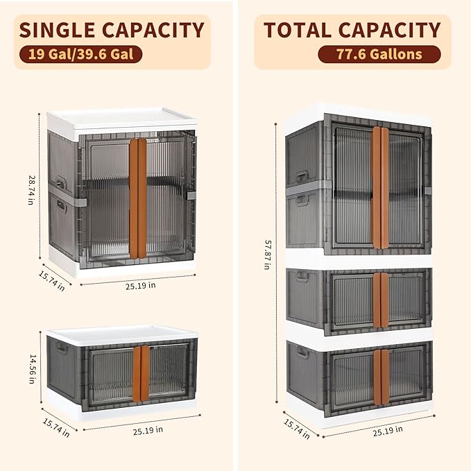 77.6 Gallon Collapsible Storage Boxes, Lidded Storage Bins with Closet Rod and Clothes Hangers for Towels, Clothes and Quilts, Folding Storage Box for Home