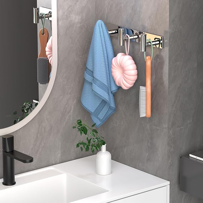 Wall Mounted Coat Rack-3 Hooks, Heavy Duty Stainless Steel Hook Rail for Towel Coat Hat Purse Bag Jacket, Towel Hooks for Entryway Bathroom Kitchen (Glossy 3 Hooks - 1 Pack)-NeatNest