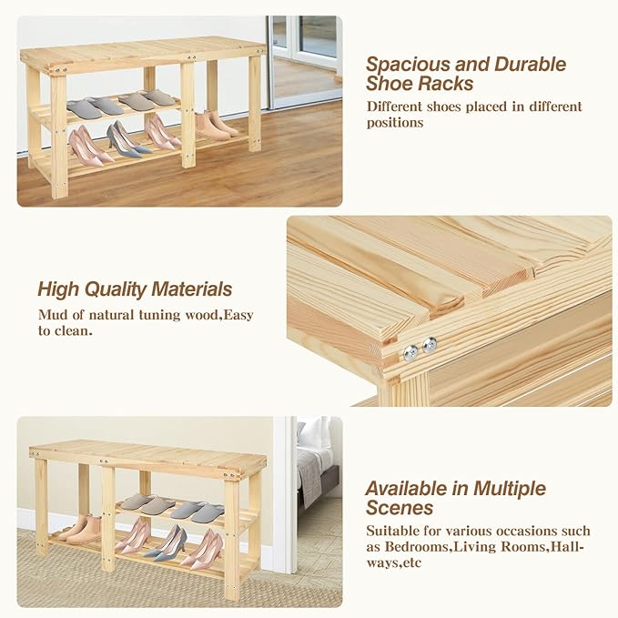 Shoe Rack Bench, 3 Tier Sturdy Shoe Bench, Storage Shoe Organizer, Holds up to 350lbs for Entryway Organizer Bedroom Living Bathroom Room Balcony.