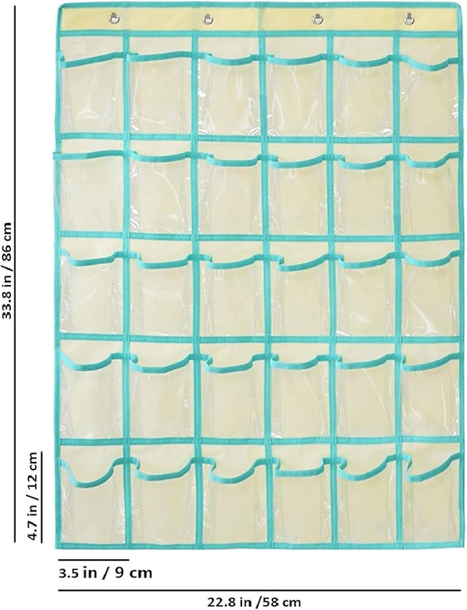 Classroom Pocket Chart for Phone Calculator Holder Over The Door Hanging Closet Jewelry Organizer with 30 Clear Pockets (BEIGE)-NeatNest