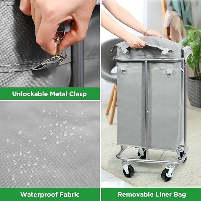 Laundry Basket with Wheels, Rolling Laundry Hamper with Removable Bag, 100L Laundry Sorter Cart, Tall Narrow Slim Clothes Hamper Organizer with Sturdy Metal Frame, Grey